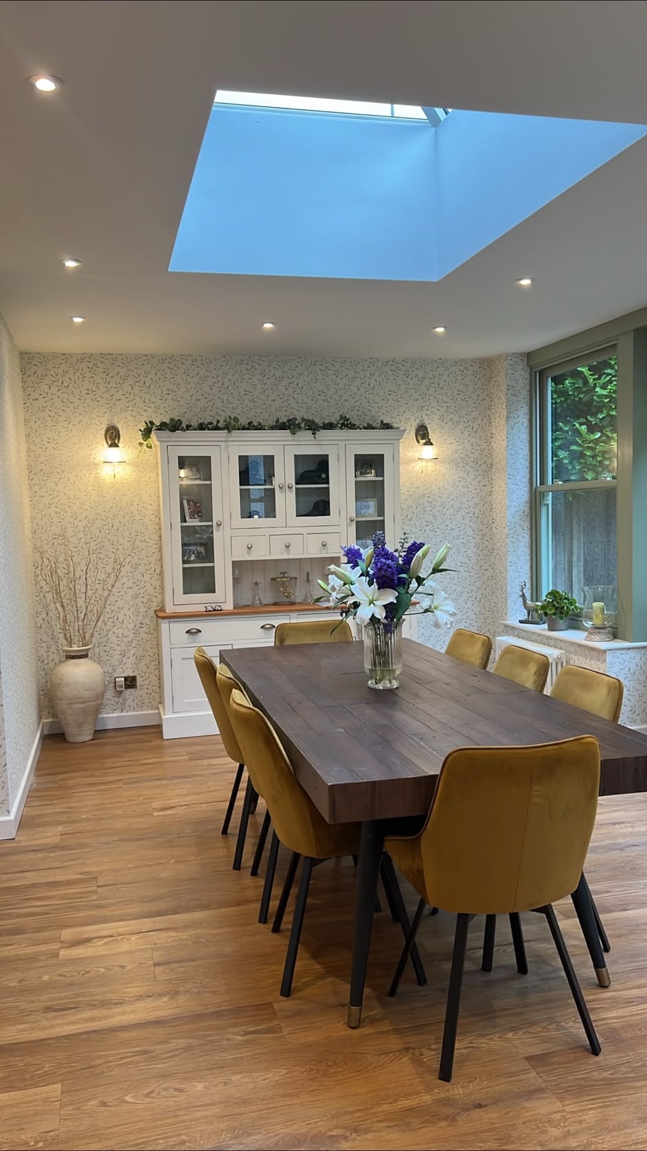 Dining room recessed ceiling lighting installed during indoor electrical work in Hampshire